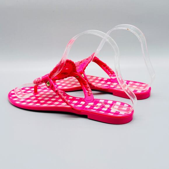 Jack Rogers Sandals Womens 7 Pink White Gingham Georgica Jelly T-Strap Thong - Picture 6 of 11